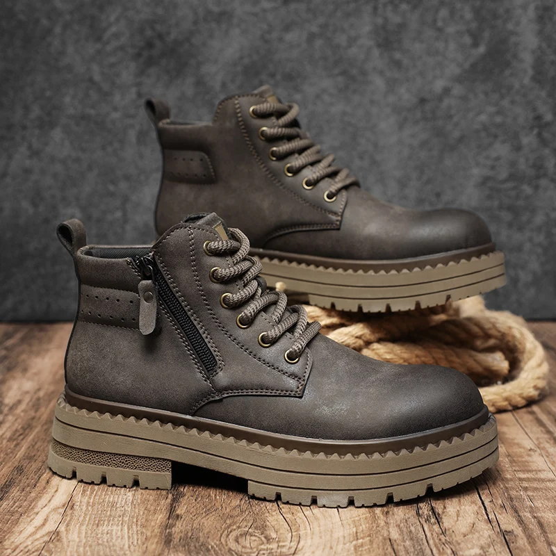 

British Style Fashion Retro Men's Mid-Top Winter Work Boots 2025 New Thick-Soled High-Top Boots for Men