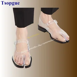 Stylish Transparent PVC Split Toe Men's Pumps Men Tabi Shoes Flat With Business Casual Party Shoes 2024 Fashion Zapatillas Mujer