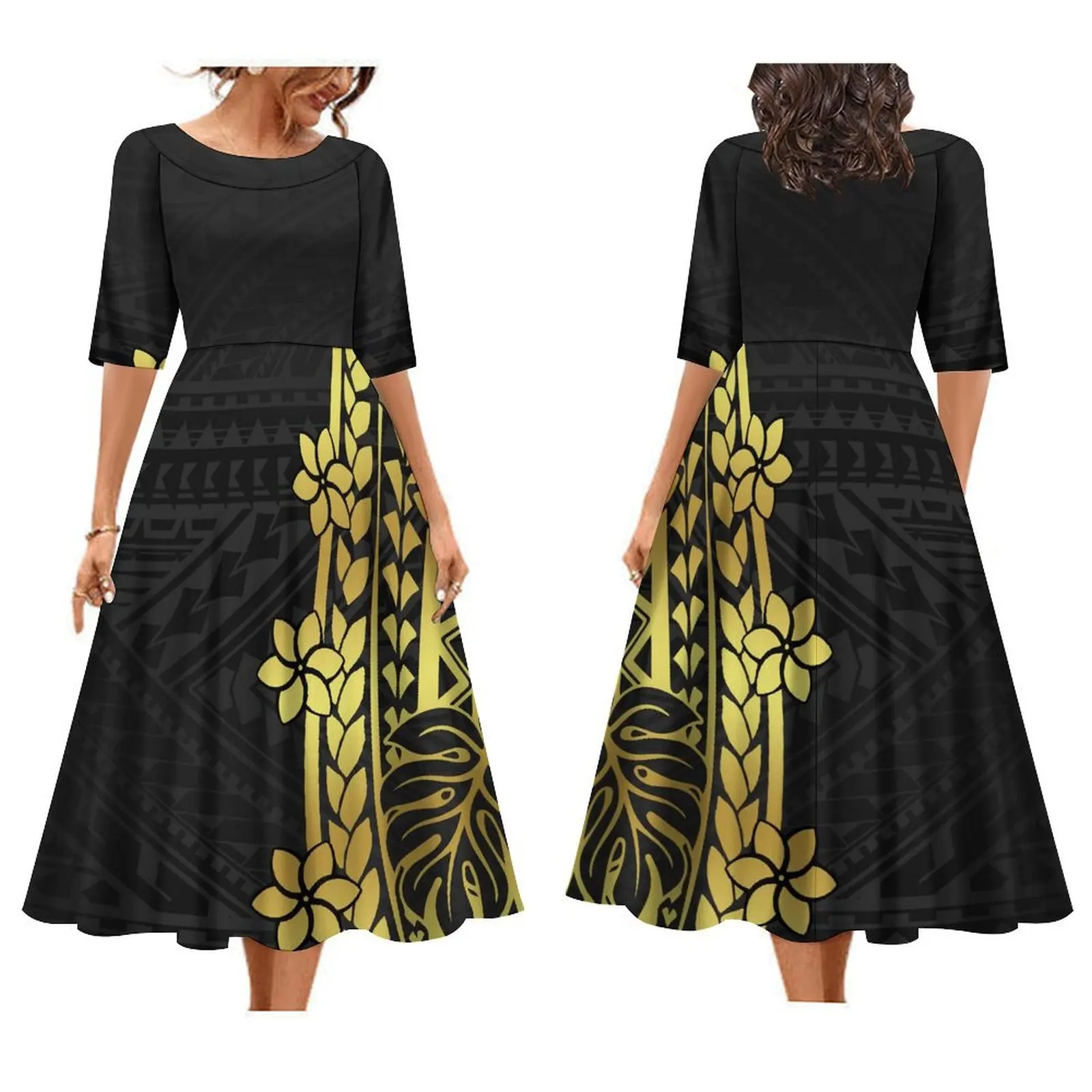 The Latest Thapa Melanesian Pacific Island Design Ladies Elegant Pleated Maxi Dress With Tribal Print Island Dress