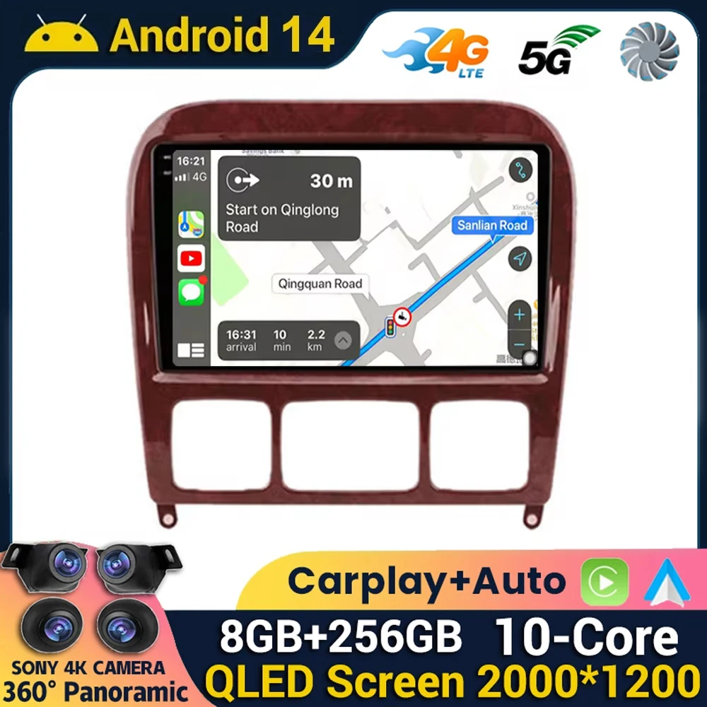 

Android 14 Car Radio for Mercedes Benz S Class W220 S280 S320 S350 S400 S430 S500 S600 AMG 1998-2005 GPS WIFI 4G Carplay Auto