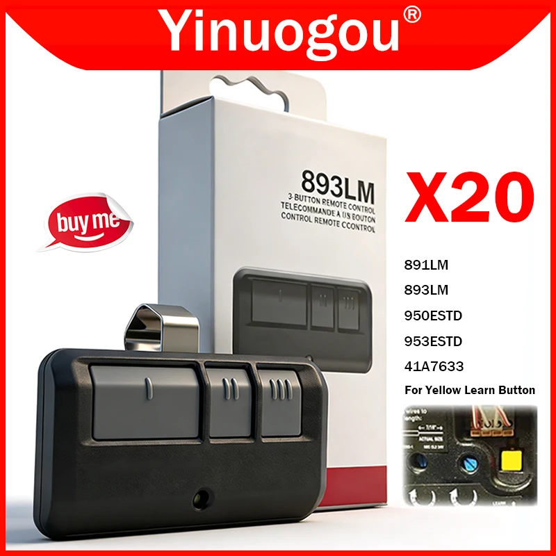 

893LM Remote Control for Yellow Learn Buttons Receiver Compatible With 891LM 893LM 950ESTD 953ESTD 41A7633 Garage Door Opener