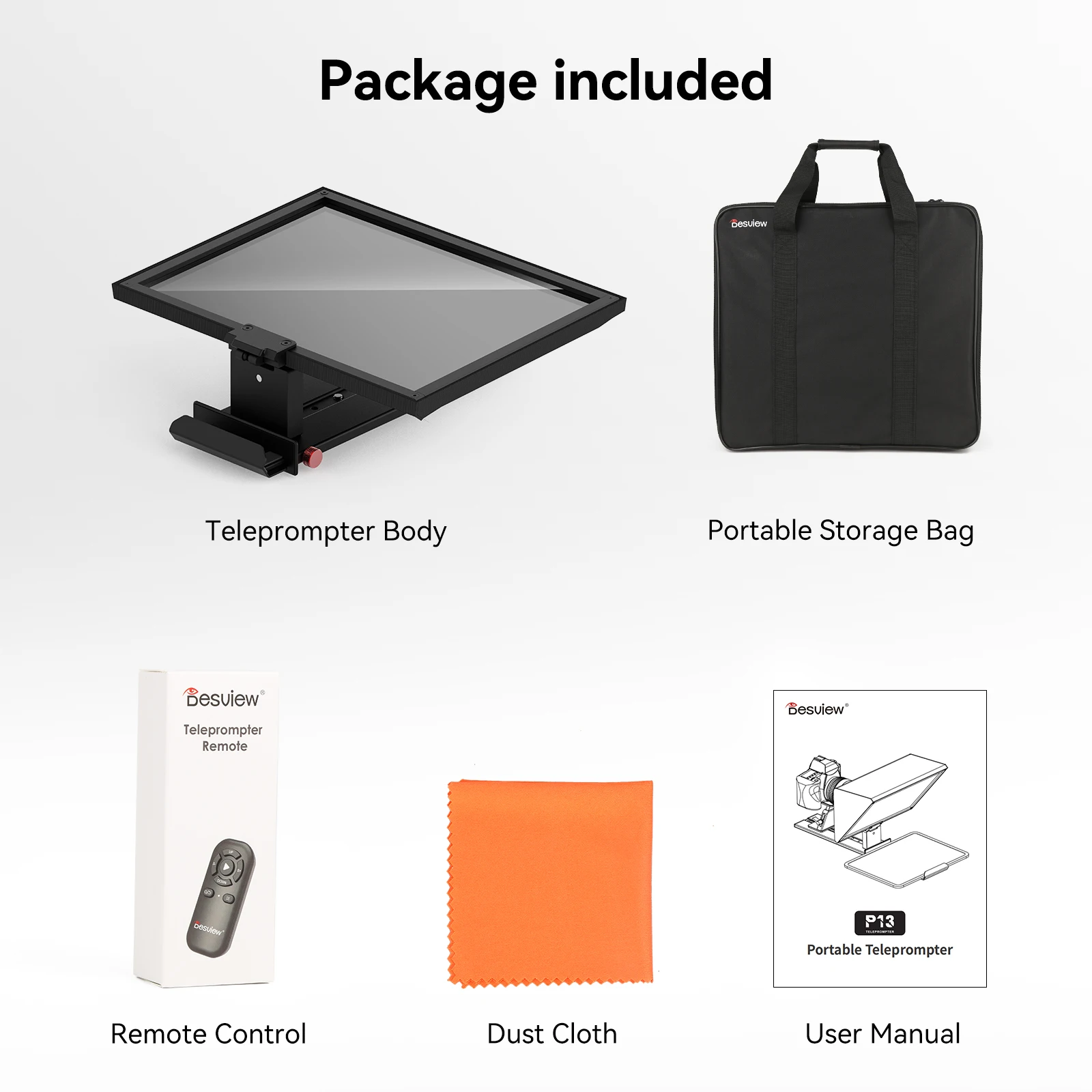 Teleprompter Desview P13 de 13 Polegadas em Liga de Alumínio Compatível com iPad, Tablet, Celular e DSLR, Design Sem Montagem para Gravação de Vídeo