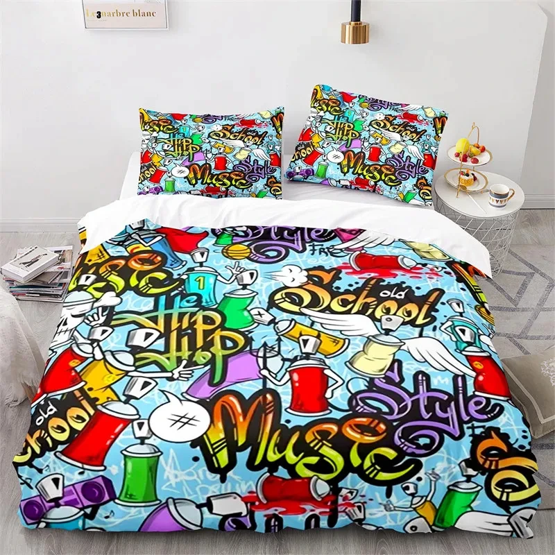 Graffiti Hip Hop Modern Street Art Bedding Set,Duvet Cover Bed Set Quilt Cover Pillowcase,King Queen Twin Size Boys Girls Adults