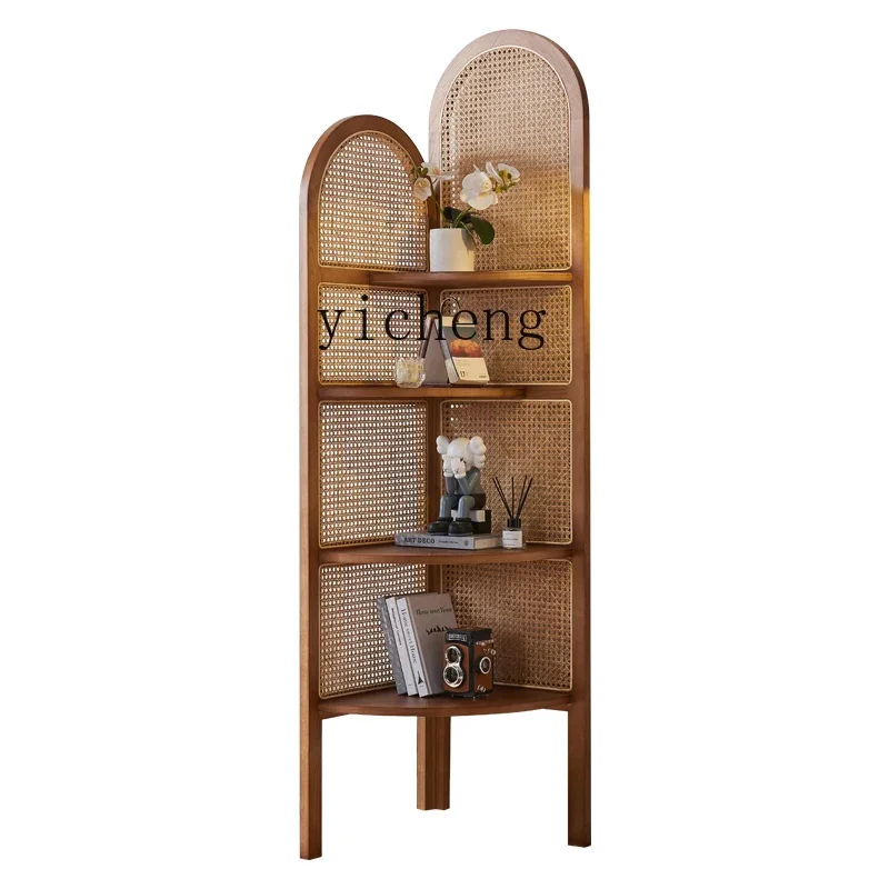 

ZC rattan display stand storage cabinet solid wood corner cabinet simple living room blocking