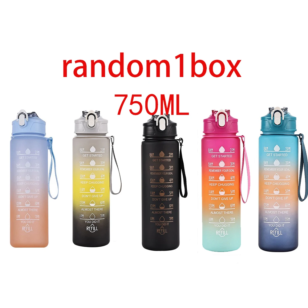 750ml Sports Water Bottle Gradient Color Motivational Bottle with Time Marker Leak-proof Cup Gym Outdoor Drinkware