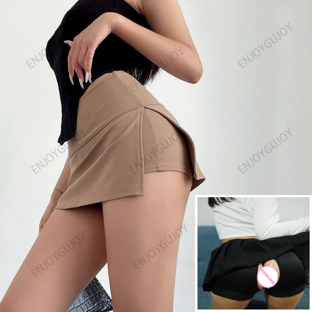 Invisible Open Crotch Outdoor Sex Women's Short Skirt Wide Waist Head Side Slit Pantskirt Women's Erotic Clothing Evening Show