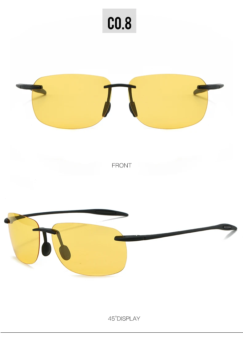 Neue ultraleichte, rahmenlose, farbenfrohe polarisierte Sonnenbrille für Männer und Frauen aus TR90-Material, geeignet für Freizeit und Urlaub, UV400. – Detail 16