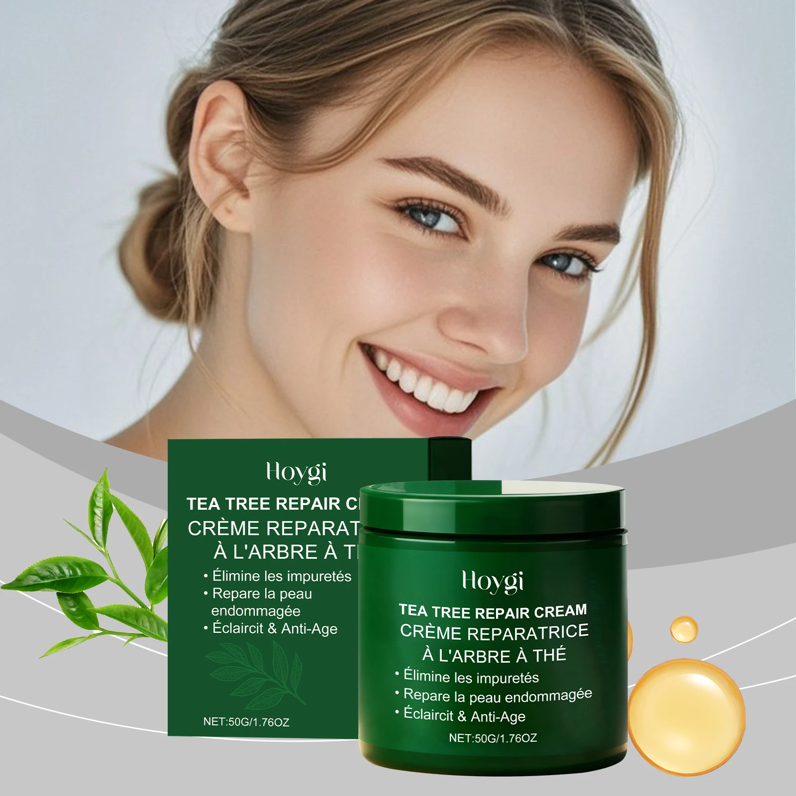 ホイギ ティーツリー フェイシャルクリーム - ニキビができやすい、脂性肌のためのディープピュリファイング、ブライトニング＆リバイタライジング モイスチャライザー、スキンケアトリートメント