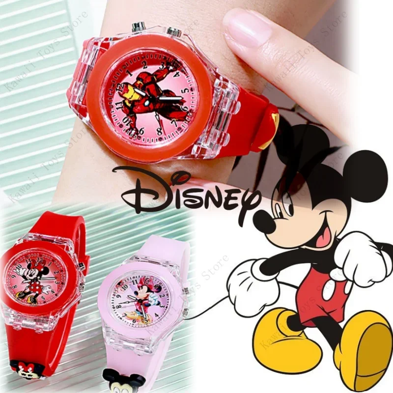 

Disney Marvel Spiderman Mickey Frozen Luminous Watch Cartoon Toys Iron Man Children's Student Silicone Lights Led Watch Xms Gift