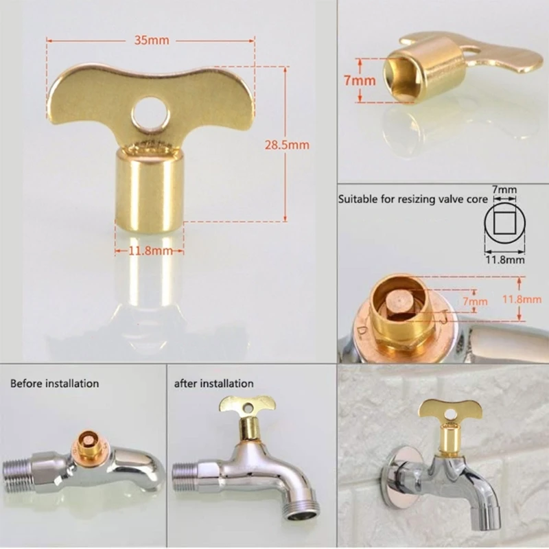 Square Socket Brass Radiator Keys Plumbing Bleeding Key Water Tap Key For Air Valves Plumbing Tool 7mm Hole