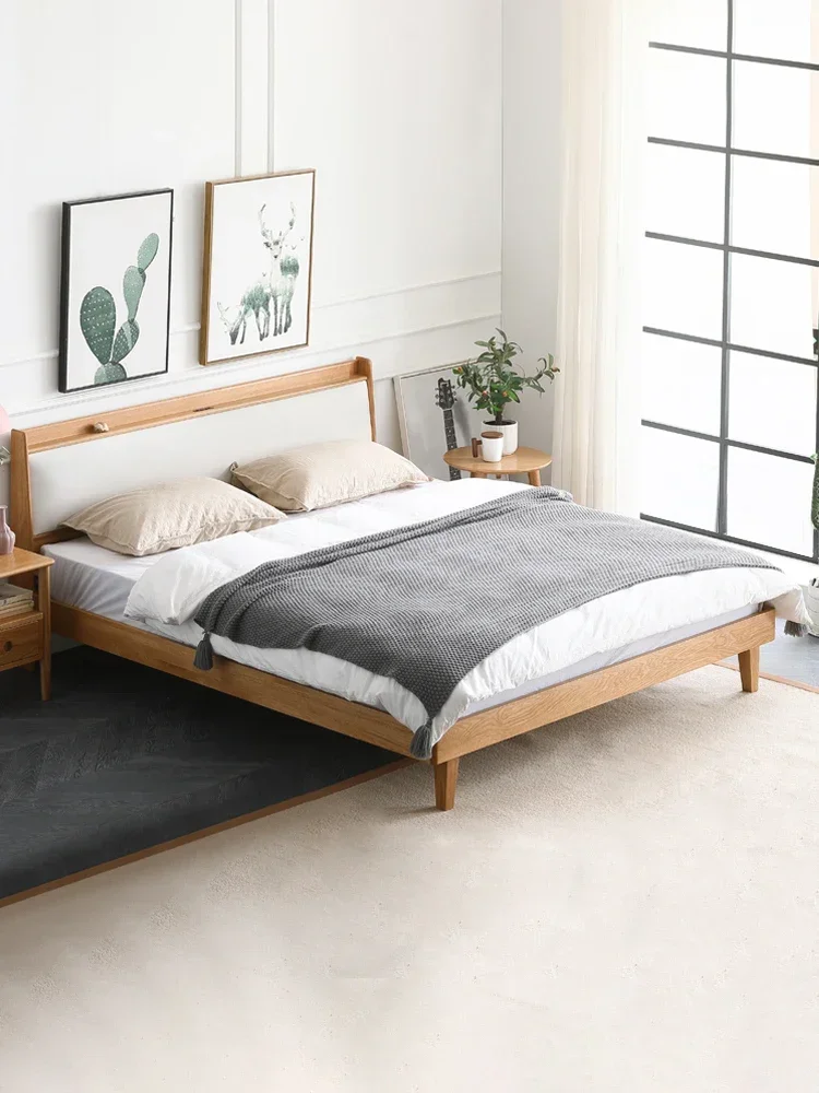 Nordic Style Solid OAK Wooden Bedroom Upholstered Furniture Wood Queen And King Size Bed Frame