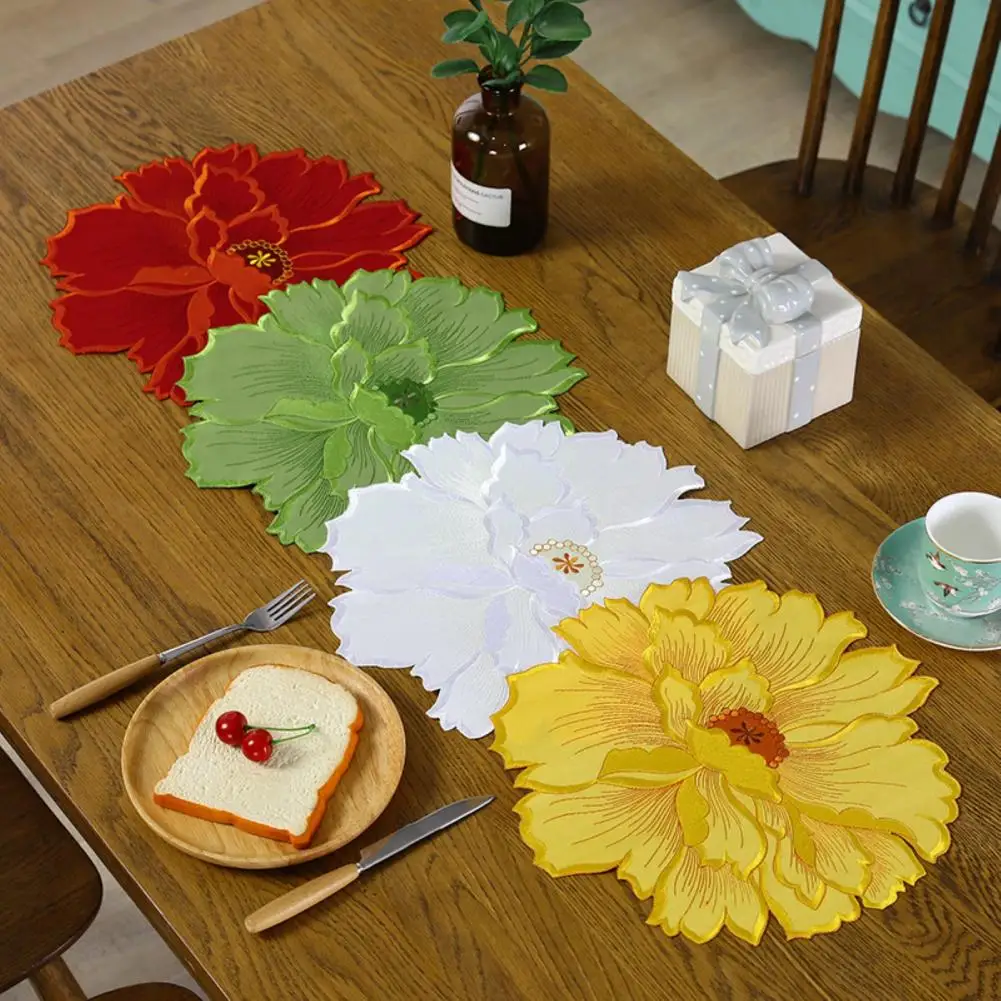 Pan Coaster  Wide Application   Table Place Mat Flower Embroidery Lace Tea Cup Pan Coaster