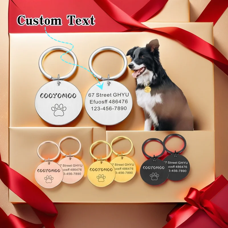 ID-Tag, individueller Name, Anti-Verlust, gravierte Schallplatte, Tel-Adresse, Katze, Welpe, personalisierter Pfotenabdruck, Medaillenanhänger, Haustier-Hundehalsband-Zubehör