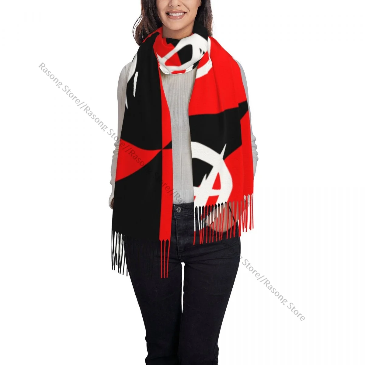 Anarchist Flag With A Symbol Scarf Winter Long Large Tassel Scarves Soft Wrap Pashmina