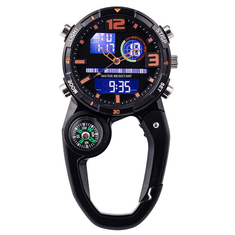 Analog Digital Backpacker Clip Watch Alarm Stopwatch Timer and Dual Time Outdoor Gift Clock Men and Women Sports Quartz Watches