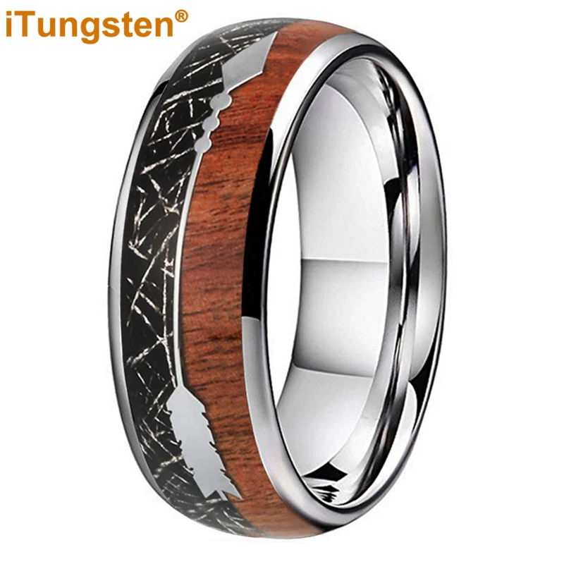 

iTungsten 8mm Sandalwood Meteorite Arrow Inlay Tungsten Wedding Band Finger Ring for Men Women Fashion Jewelry Comfort Fit