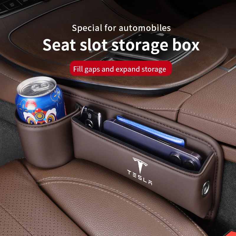 Tesla Model 3 Model Y Model S Model X Cybertruck Beast Car Leather Seat Gap Multifunction Crevice Water Cup Holder Storage Box