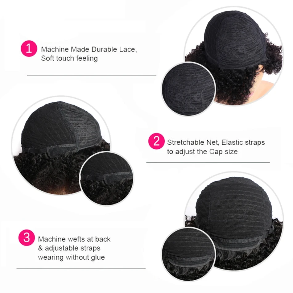 Kinky Curly Wigs with Bangs 180% Density Brazilian Remy Human Hair Full Machine Made Wigs Short Afro Curly Wigs For Women