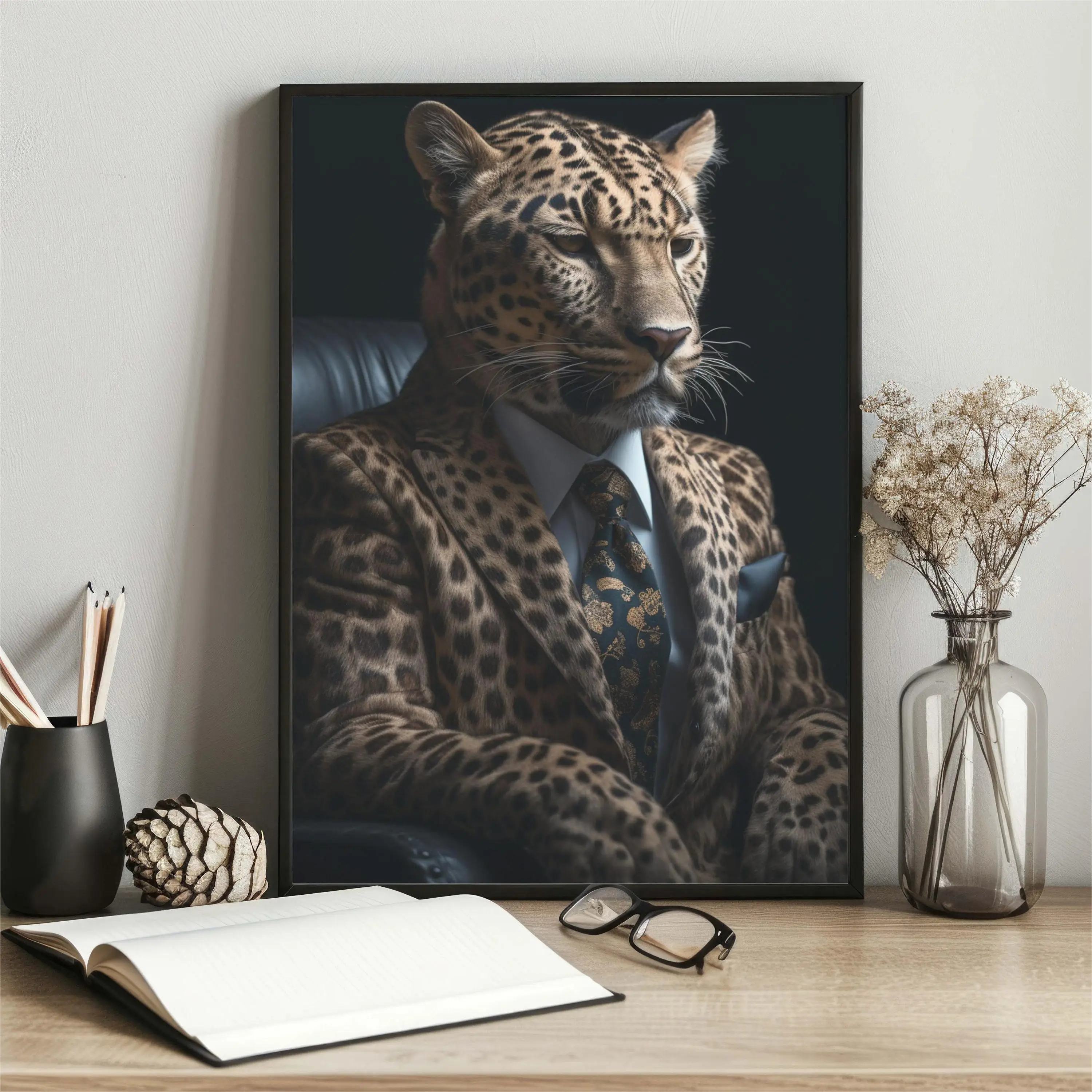 Retro Aristocratic Animal Leopard Monkey Tiger Wolf Brown Bear Portrait Poster Canvas Paintings Wall Art Pictures Home Decor