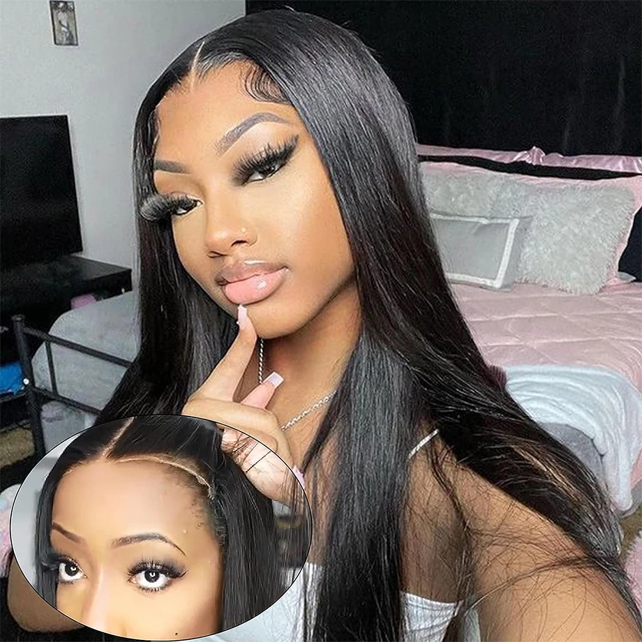 Straight 6x4 Glueless PrePlucked Human Wigs Ready To Go 5x5 Transparent Lace Closure Wig Human Hair Remy Glueless Wear And Go