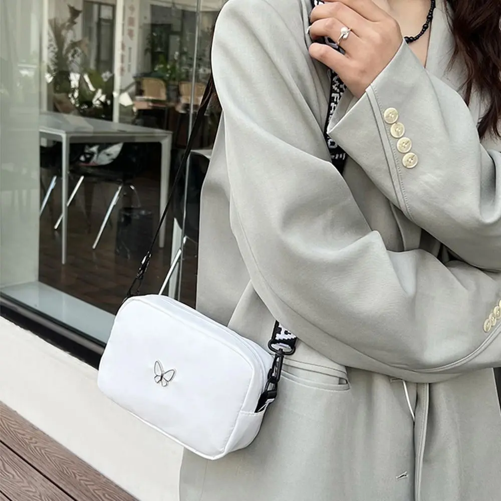 Black&white Shoulder Bag Durable Butterly Nylon Crossbody Bag Wide Belt Casual Mini Sqaure Bag