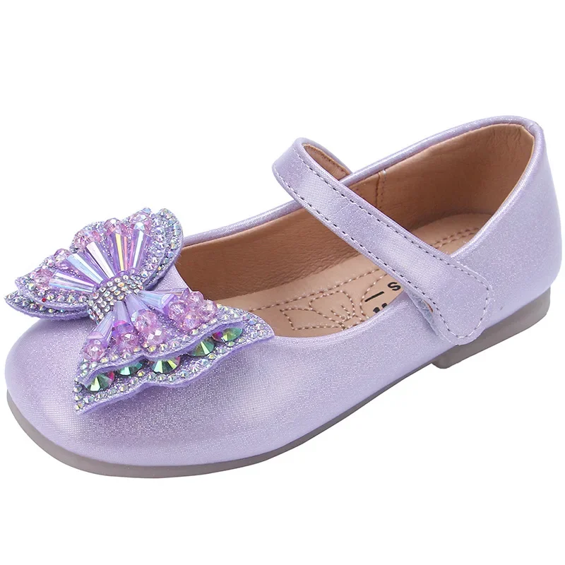 Scarpe Casual per ragazze scarpe basse con fiocco di paillettes per bambini da principessa scarpe in pelle da prestazione per bambini di moda 2023