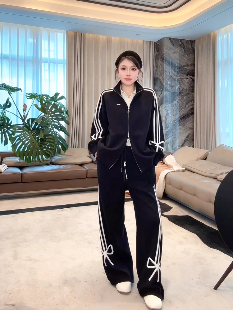 

Me Faion Knot Sweatirt Set Women's Casual Sle Two-Piece Woolen Circle Knitwear Slimming Trendy Autumn Winter