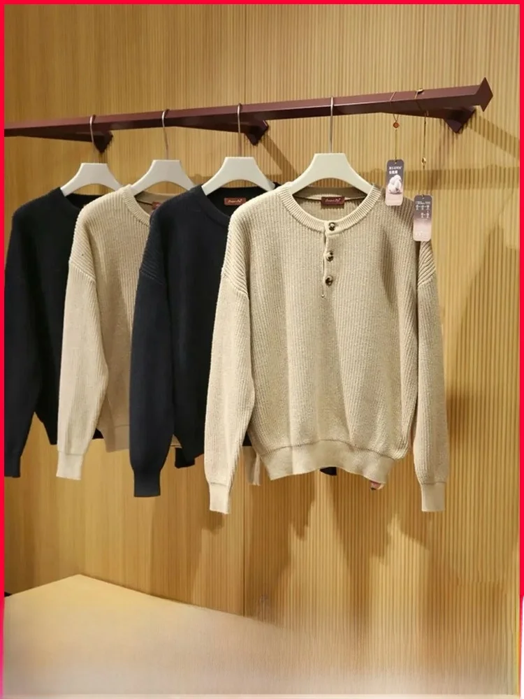 

Итальянский роскошный мужской вязаный свитер с круглым воротником Генри, многослойный зимний свитер, Новое поступление, элитный хлопок Lazy Faion