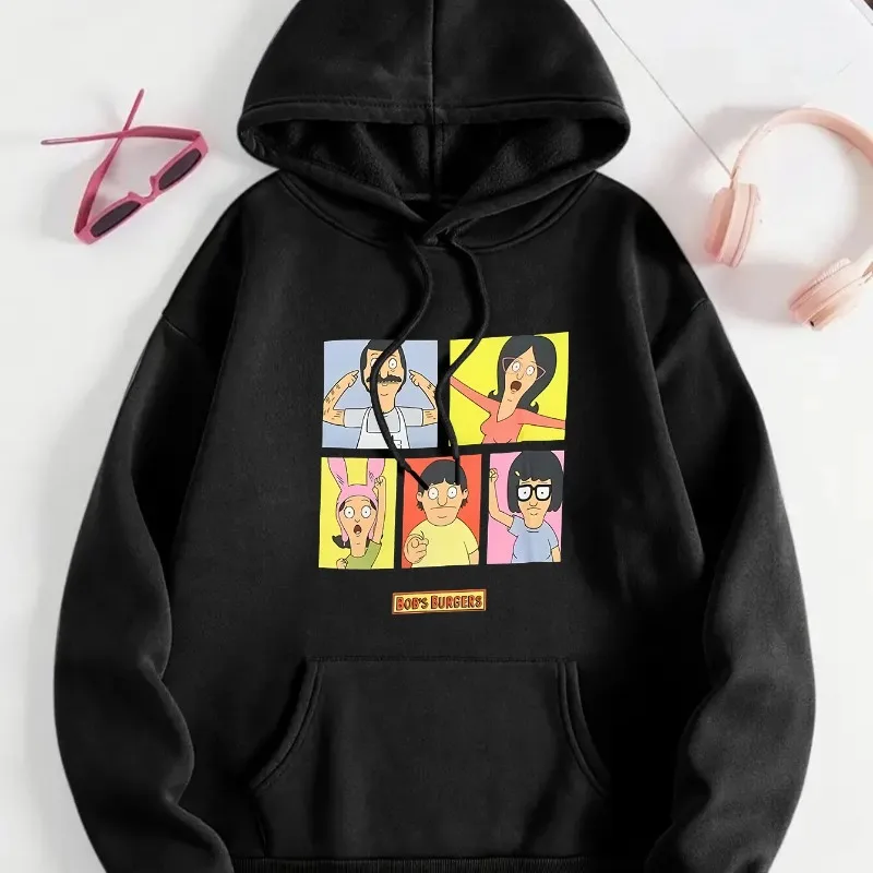 

Модный узор Спортивная удобная повседневная модная свободная теплая толстовка с капюшоном и карманами для отдыха Bellcher Семейные персонажи