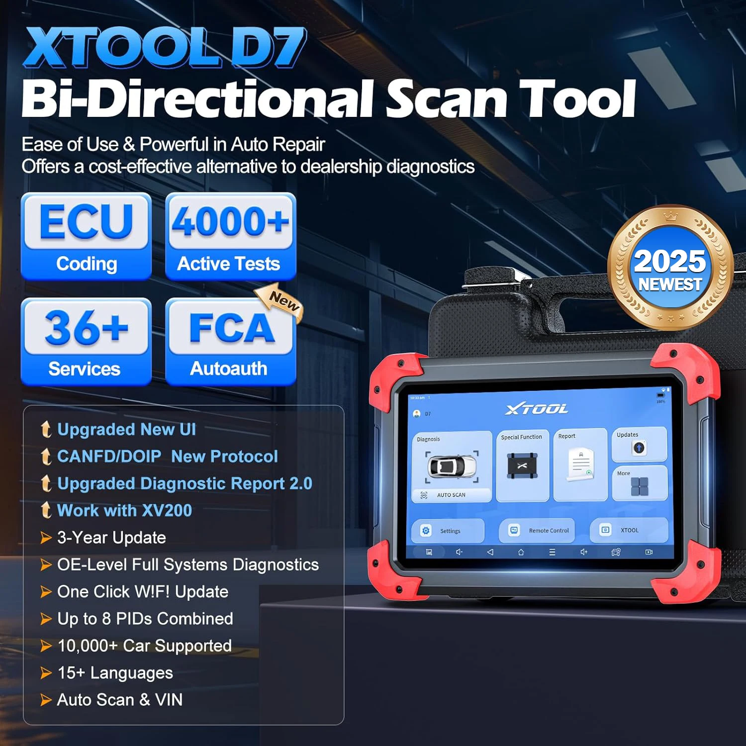 Picture 4: Car Engine Analyzer Code Reader XTOOL D7 OBD2 Scanner Diagnostic Tool For All Car Key Programmer 36+ Resets, Injector Coding FCA