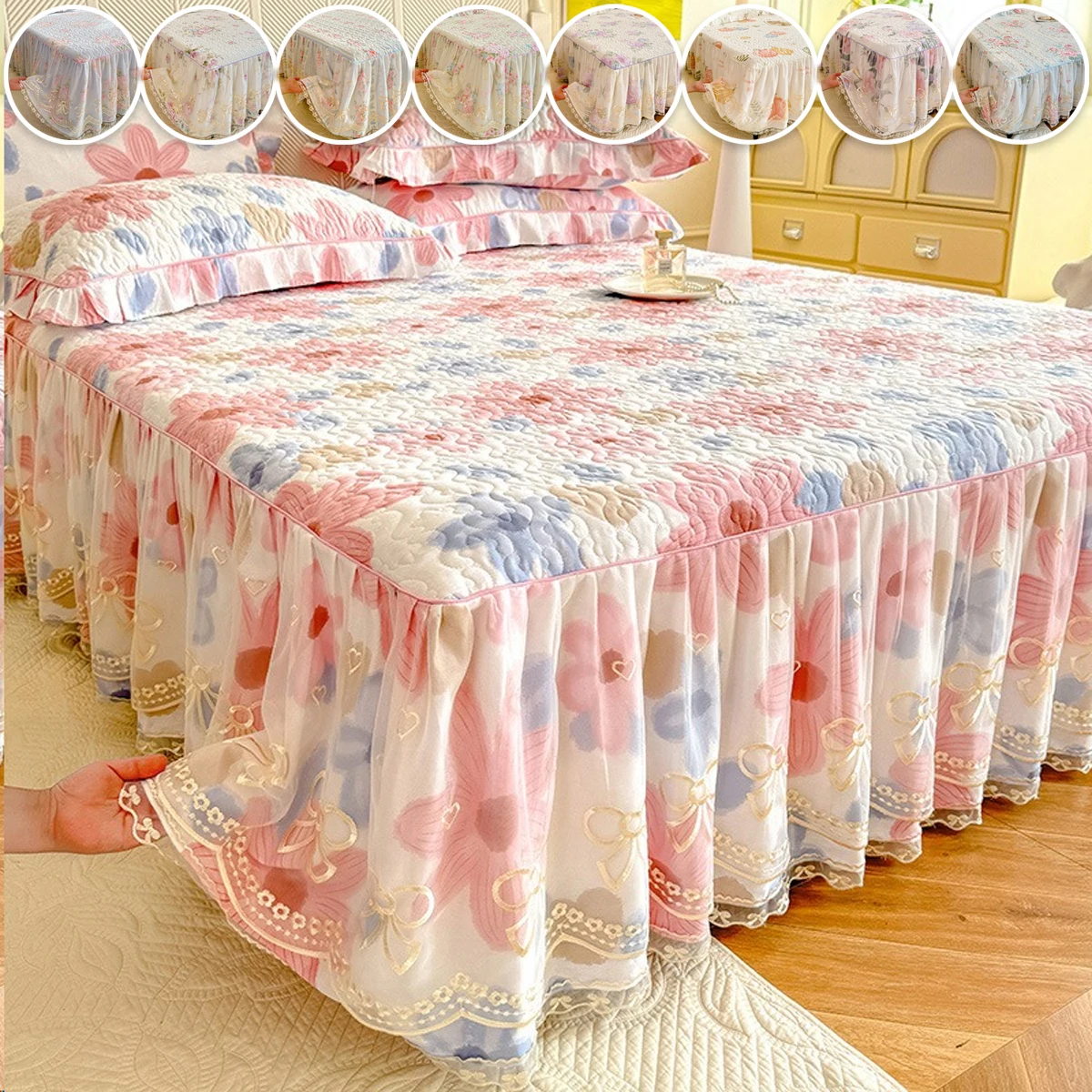 

1PC Cotton Bed Skirt 2026 Mattress Protective Cover Double Thickened Non Slip Breathable Laminated Cotton Sheet (No Pillowcases)