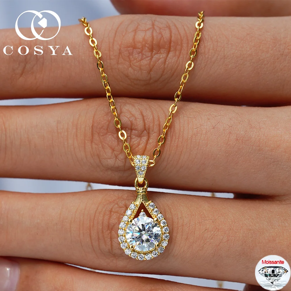 

COSYA 1 карат 6,5 мм муассанитовое ожерелье для женщин D цвет стерлингового серебра 925 пробы 18 К позолоченная цепочка на шею ювелирные изделия