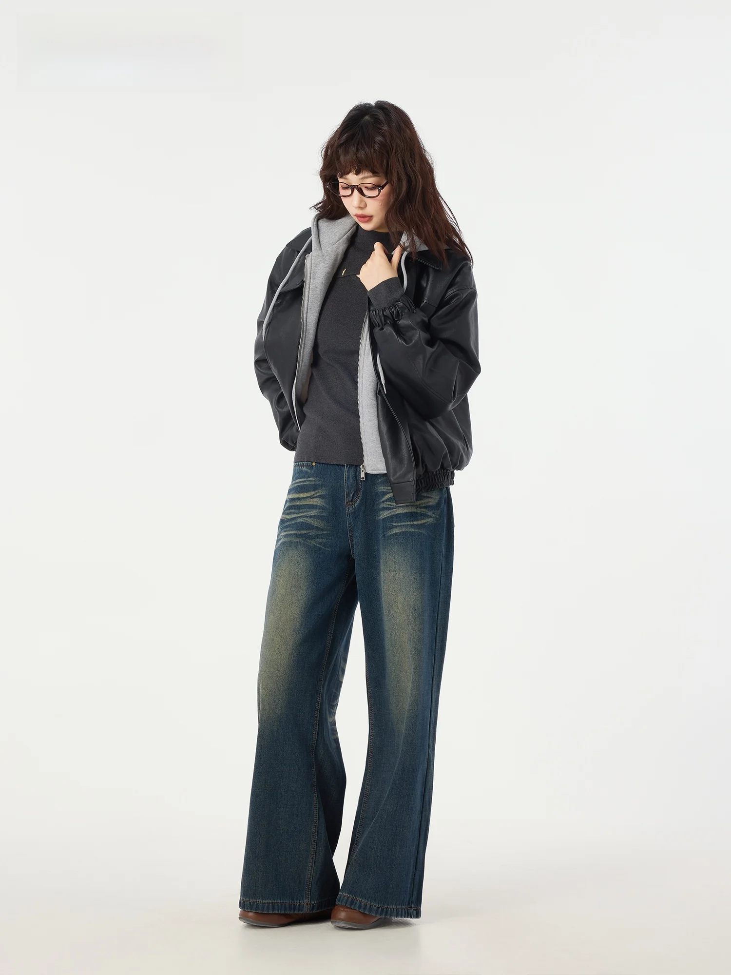 Didimax inverno novo bla fce forrado couro do plutônio jaet com capuz emenda rua sle longo sve casaco com zíper para senhoras