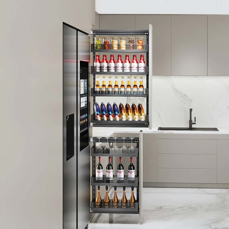 

HNOSS Multiple Layers Big Tall Pantry Storage Organiser Aluminum Pantry Cabinet Tall with Slide Out Shelving