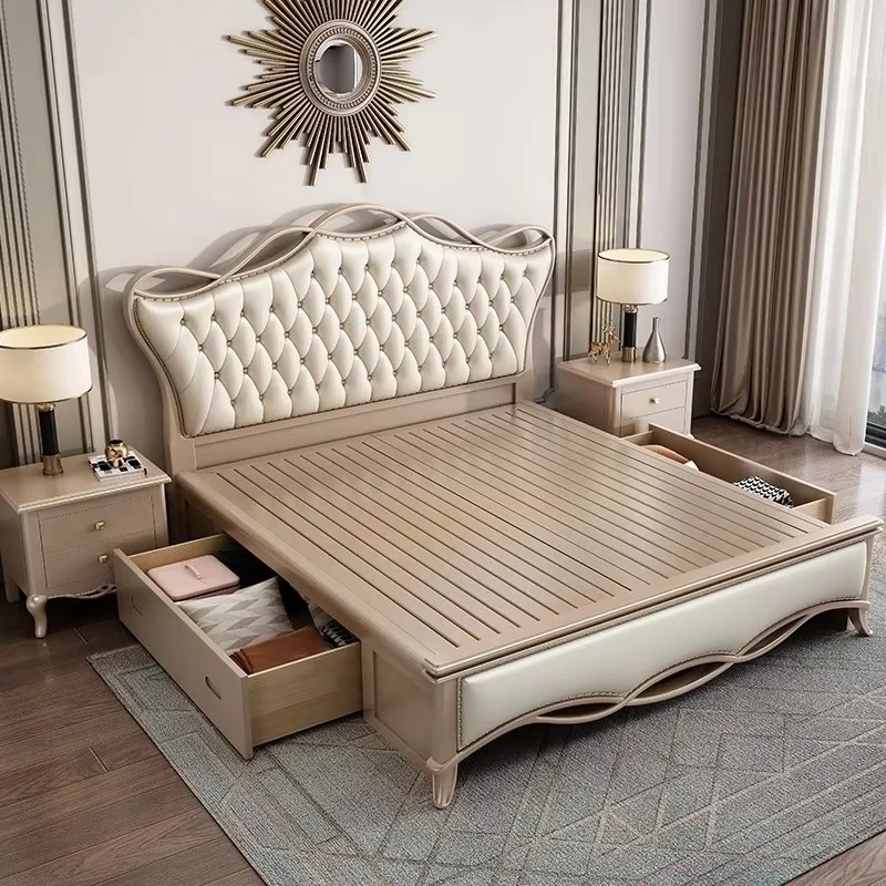 European Style Modern Bed Frame Double Platform Bedroom Luxury Bed Frame Queen Size Twin Cama Moderno Lujo Bedroom Furniture