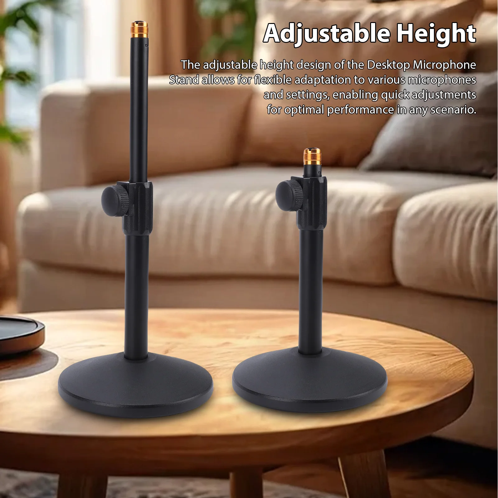 Desktop Microphone Stand Heavy Duty Metal Adjustable Height Desk Mic Stand with 5/8 to 3/8 Adapter Non-Slip Pads for Recording