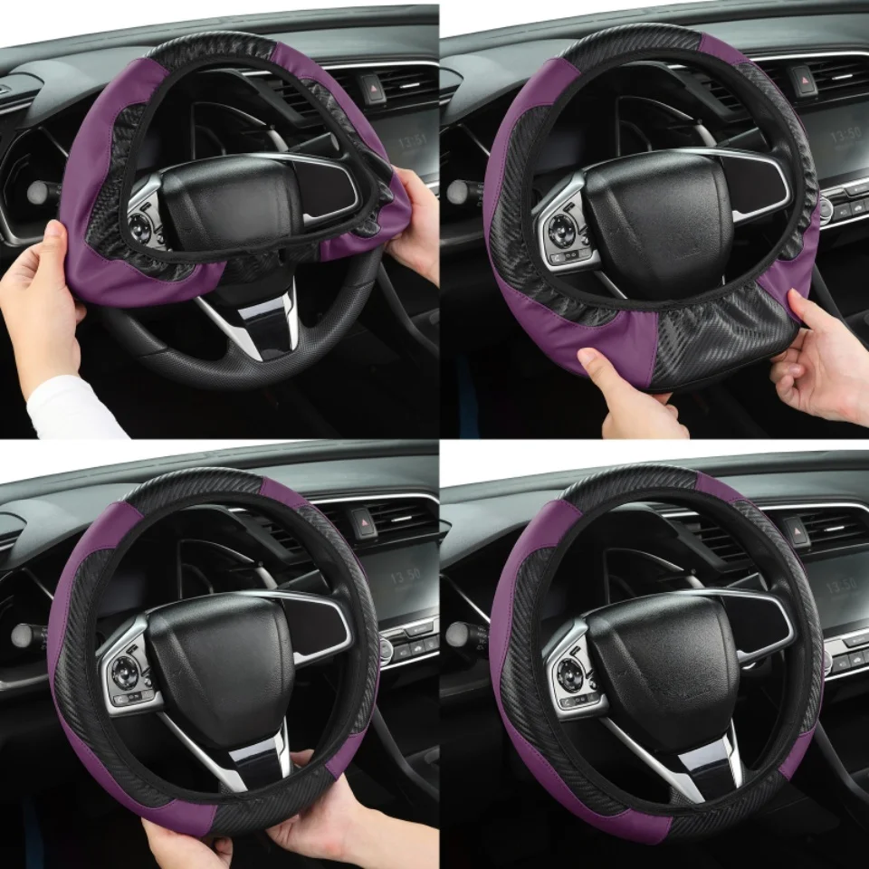Auto 37-38,5 cm Lenkrad Abdeckung Atmungsaktive Anti Slip PU Leder Lenkung Abdeckungen Geeignet Auto Dekoration Carbon Faser – Detail 4