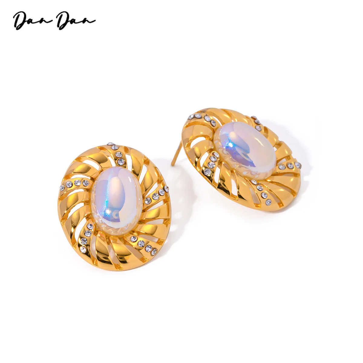 Water Proof Stainless Steel Golden Earrings Cubic Zirconia Metal Simple Trendy Fashion Ring Jewelry Women Pearl twinkle 