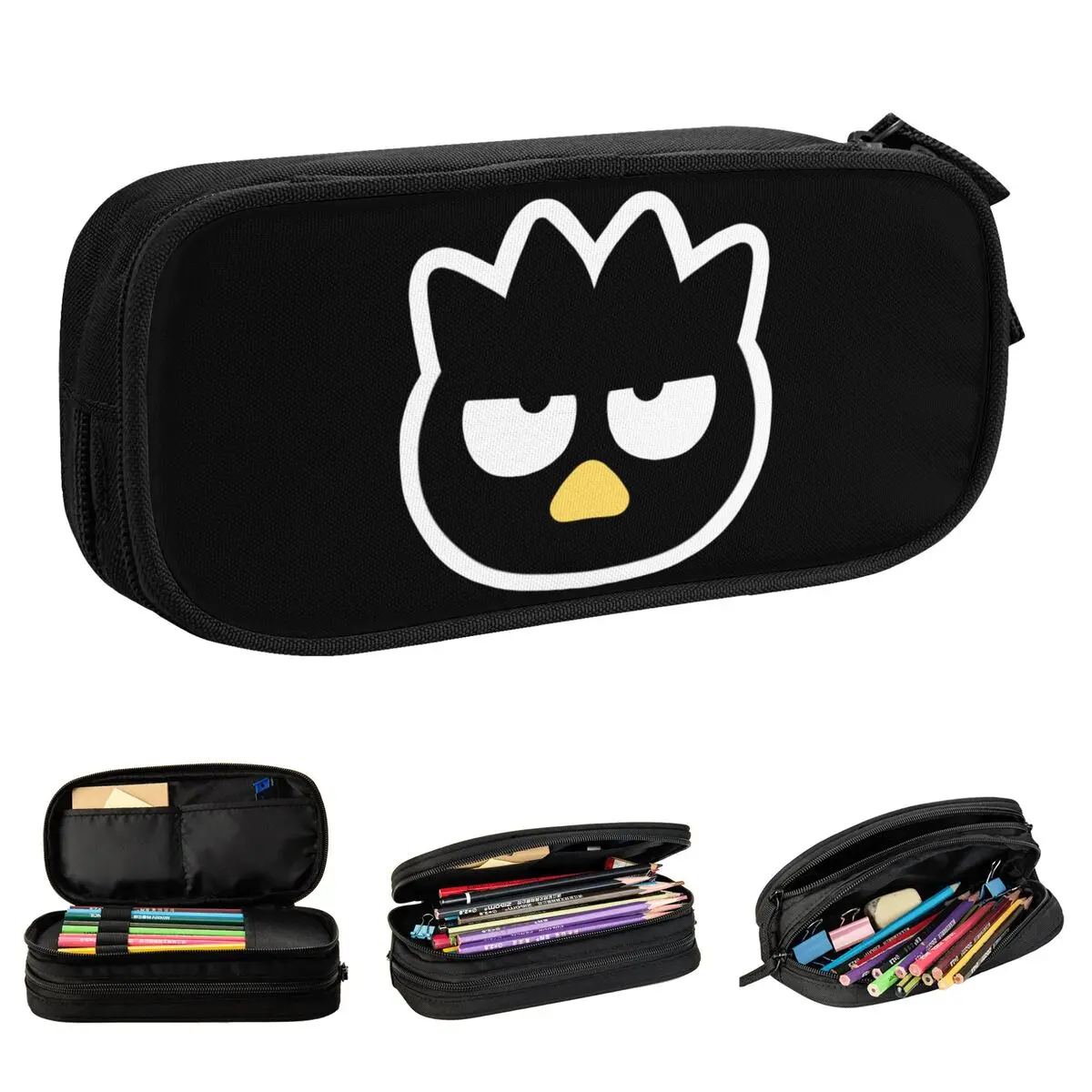 Large Pen Box Funny Badtz Maru Office Accessories Double Layer Pencil Bag Girl Make Up Bag Gift