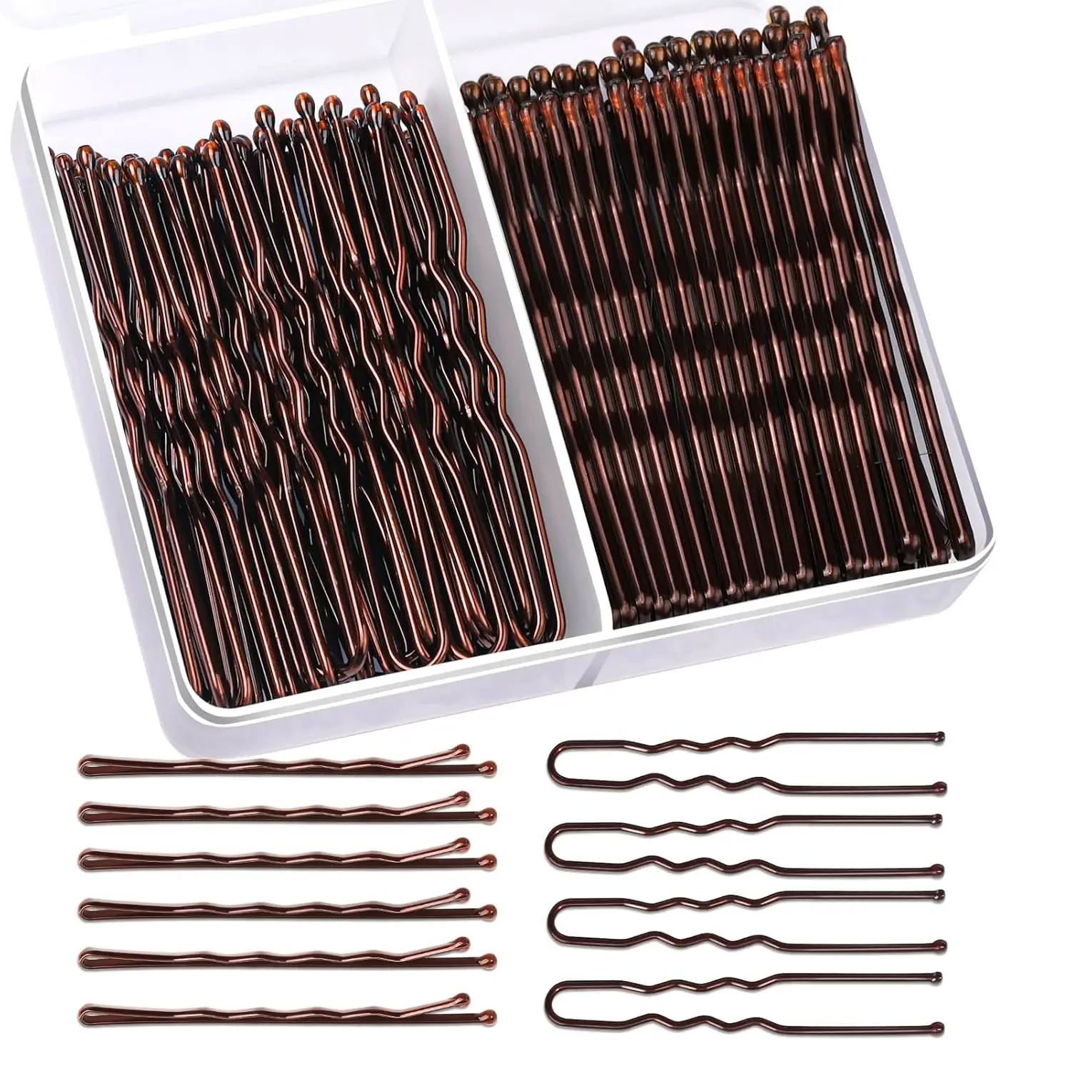 

100Pcs Brown Bobby Pins Set for Women, 2 Inch Hair Pins with U-Shaped Pins and Storage Box