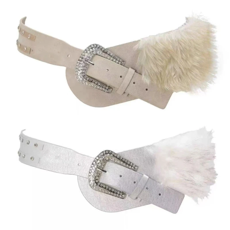 X5XA Fashion Velvety Touch Elastic Waistband Stretchable Belt Furry Interior Design For Layered Outfits And Chilly Days