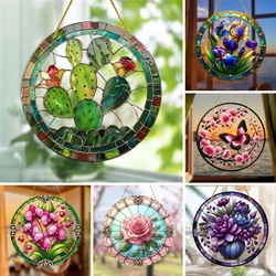 Cactus Suncatcher, Stained Window Hanging, Acrylic Sign, Winter Decor, Round Sign, Wreath Sign, Wreath Center, Christmas Gift