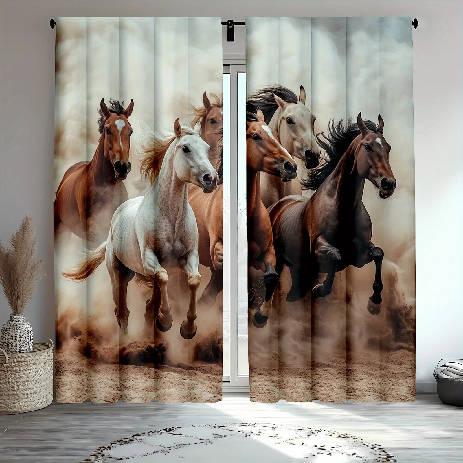 Dramatic Horse Art Curtain Panel Wild Equestrian Print Window Decor for Living Room Bedroom Home Decoration