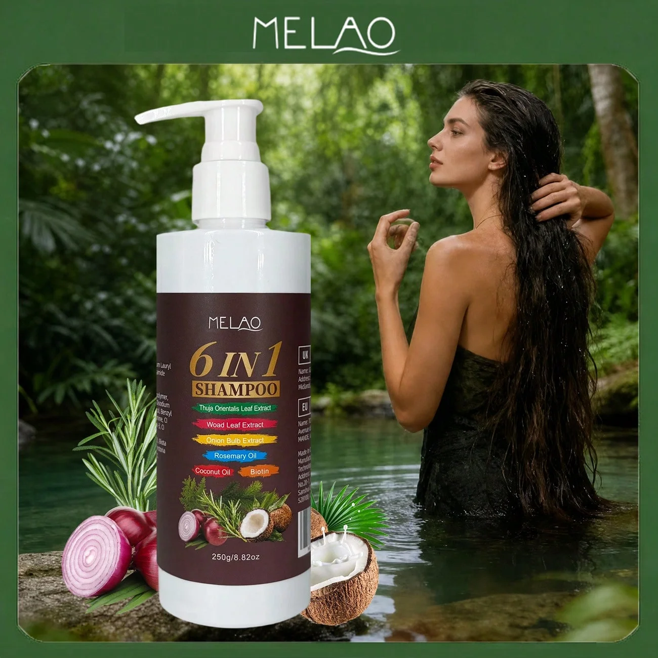 MELAO 6 IN 1 Shampoo with Biotin, Onion & Rosemary Oil, Deeply Cleanses & Nourishes Hair, Adds Shine, Softness & Manageability