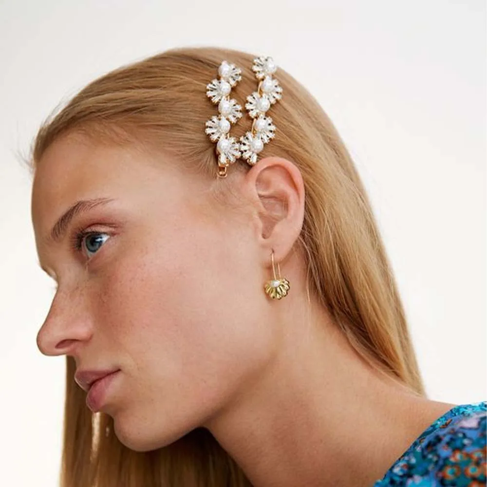 

Французская заколка для волос с жемчугом и стразами, элегантная, высококачественная, для челки, повседневный аксессуар для работы и отдыха, украшение для волос