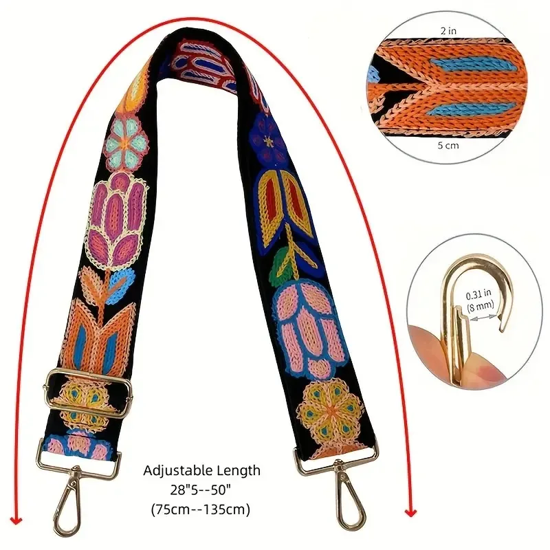 1pc Adjustable Crochet Flower Guitar Strap For Handbags Colorful Crossbody Shoulder Replacement Strap Artisan  Purse Accessory
