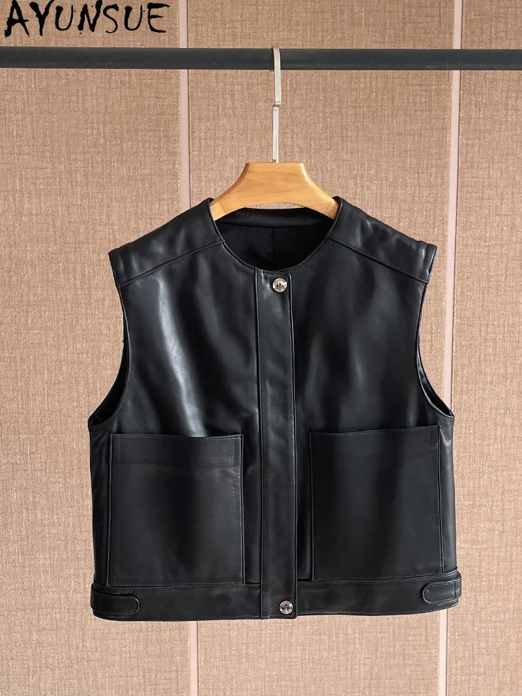 AYUNSUE 100% Echtem Schaffell Weste Jacken Frau 2025 Herbst Ärmellose Leder Jacken Frau Kleidung Hohe Qualität Abrigo Mujer