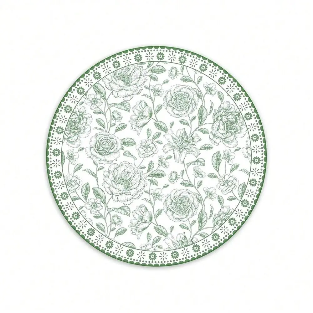 

50 Sheets Toile Floral Paper Place Mats 13 X 13 Inch Disposable Placemat Sage Green Florals Decorative Paper Table Mats For Tea