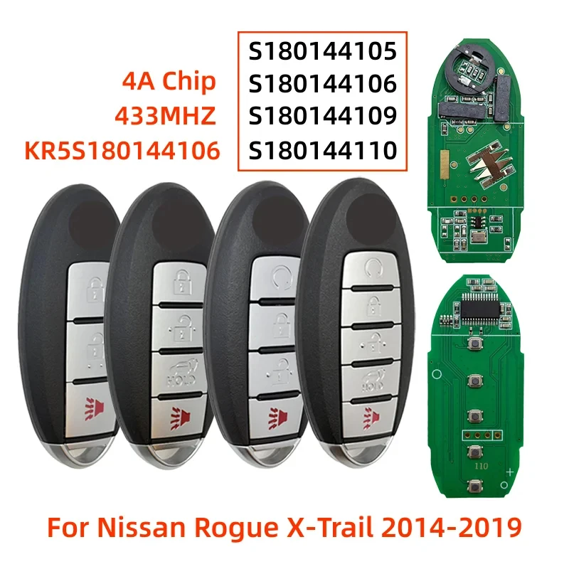 

KR5S180144106 For Nissan Rogue X-Trail 2014-2021 Smart Card Key 4AChip 433MHz S180144105 S180144106 S180144109 S180144110