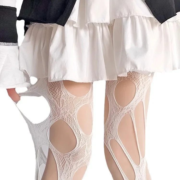 Sexy Punk Women Broken Hole Stocking Ropa Interor Para Mujeres Fishing Net Socks Gothic Y2k Lace Torn Party Underwear Pantyhose image 4